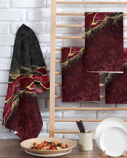 4 PCS Black Gold Marble Kitchen Towels Set Marble Themed Decor Hand Towels  Black and Gold Bathroom Accessories Tea Towels Housewarming Gift for Home