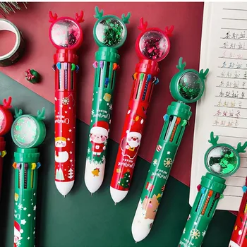 산타 클로스 소년 사슴 눈사람 메리 크리스마스 볼펜, 문구 장식, 초등학교 선물, 10 가지 컬러 펜, 1 개