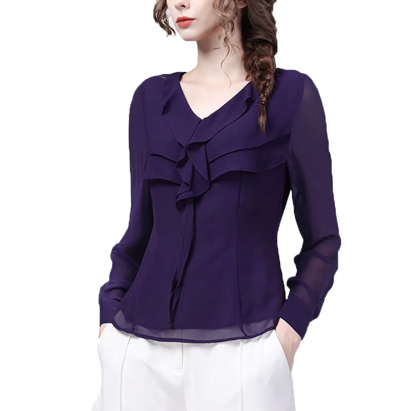 Anyally Women's Chiffon Blouse - V Neck Short Sleeve Ruffle Tunic Top For Leggings