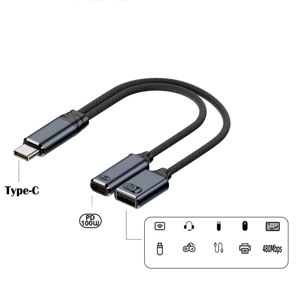 2 in 1 타입 C 스플리터 PD 100W 고속 충전 USB 헤드폰 컨버터 데이터 전송 OTG 기능 오디오 어댑터 태블릿 노트북