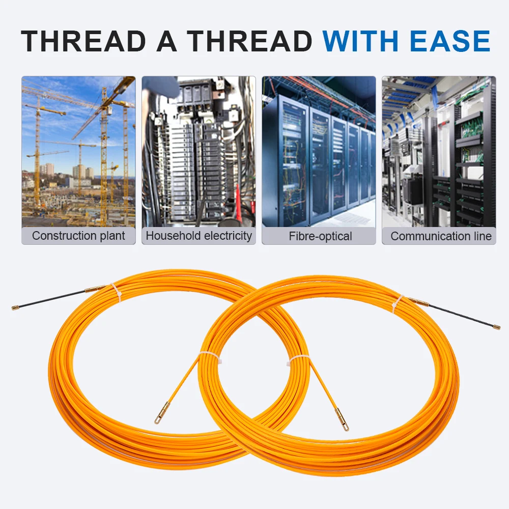 5M/10M/15M/20M/25M/30M Dia 4mm Fiberglass Wire Cable Puller Fish Tape Reel Conduit Ducting Rodder Pulling Puller Guide Device