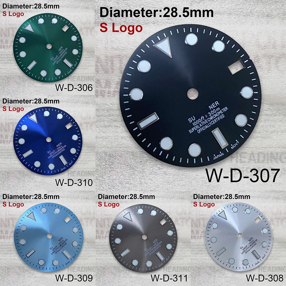 

28.5mm S Logo SUB Dial Suitable For NH35/NH36/4R/7S Automatic Movement Green Luminous Watch Modification Accessories