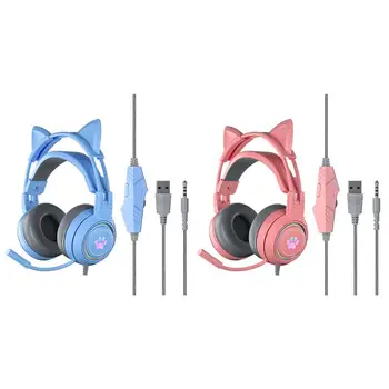 SY-G25 Wired Headphones With Microphone Cute Cat Ear Over Ear Gaming Headsets for E-sport Computer Headphone Laptop Headset 6