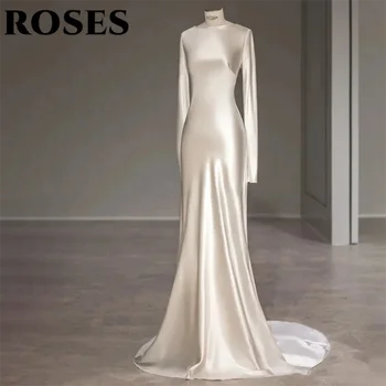ROSES White Soft Stain Mermaid Formal Dresses Backless Party Dress for Wedding Special Occasion Dresses with Ruched robe soirée 1
