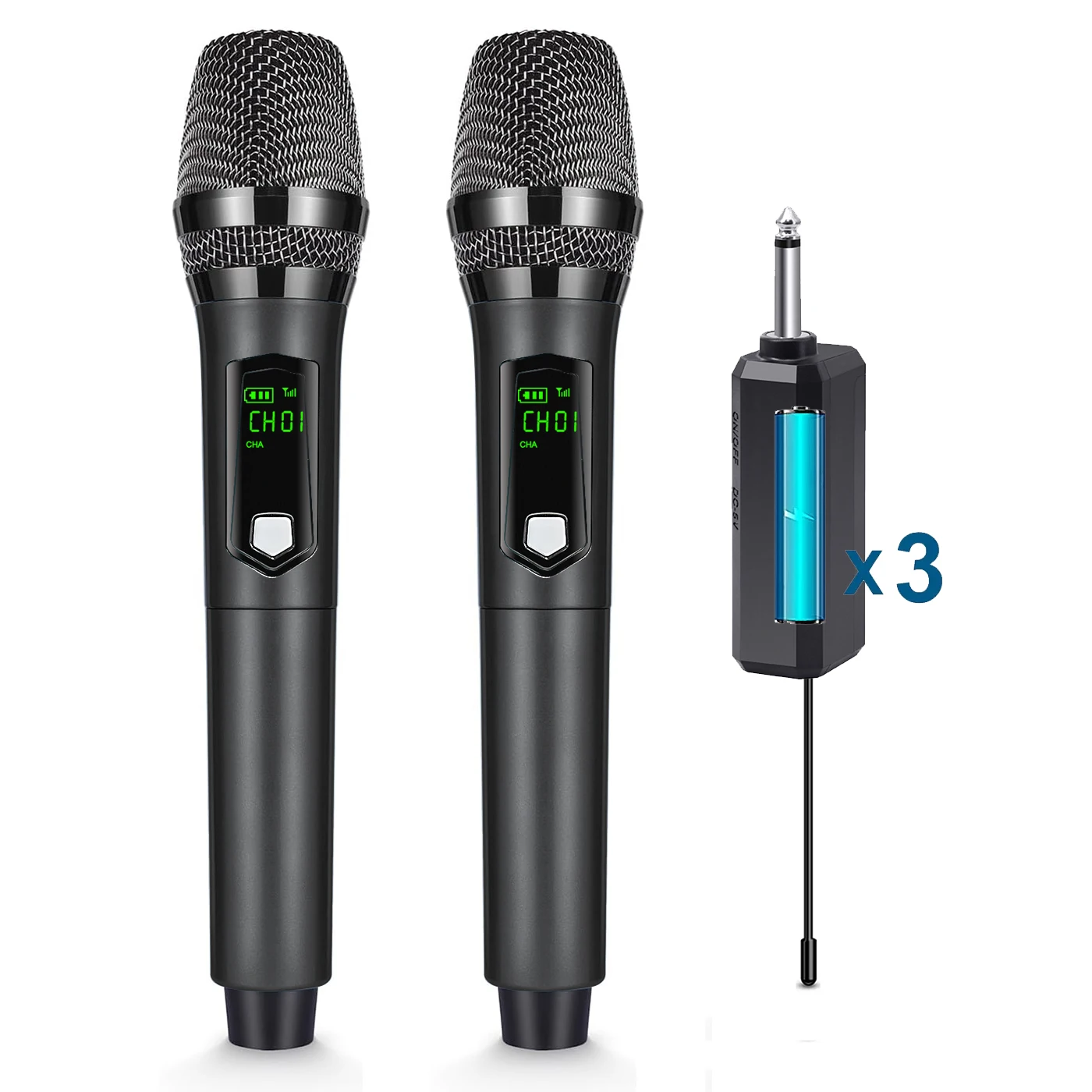 라이브 스트리밍 방송 마이크용 휴대용 무선 다이나믹 마이크 시스템, 리시버 사운드 카드 마이크, 6.35mm