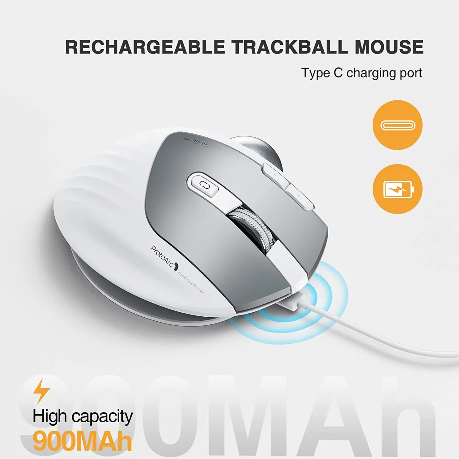 Protoarc Em01 Grande Mouse de Mão 2400dpi 2.4 Ghz Recargável Vertical sem Fio Azul Dente Usb Ergonômico Mouse para Desktop - Imagem 6