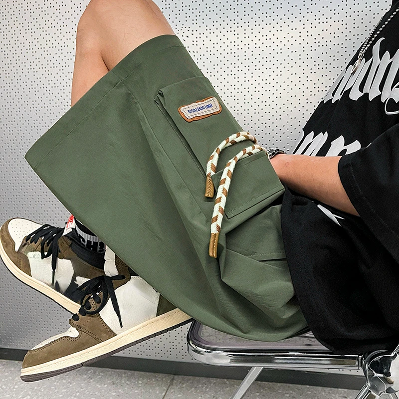 Hip Hop Men's Shorts Summer Breeches Casual Man Pocket 2023 New Brand Clothing Beach Male Drawstring Shorts Cargo Shorts Men