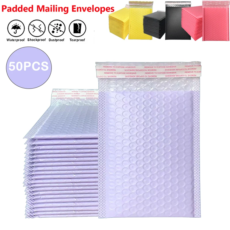 50Pcs Pink Poly Bubble Mailer Buste Imbottite Bulk Bubble Foderate Wrap Polymailer Bags Per L'Imballaggio Di Spedizione Maile Self Seal