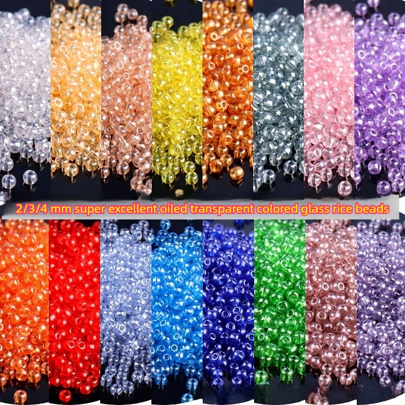2/3/4mm 슈퍼 엑설런트 오일드 펄센트 투명 유리 쌀알 비즈, 균일한 색상과 크기의 수제 DIY 비즈 장 비즈
