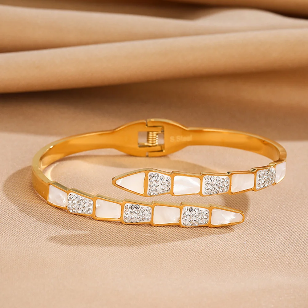 High-end luxury snake bracelet, rhinestone shell snake head bracelet, gold-plated women's bracelet, free shipping 4