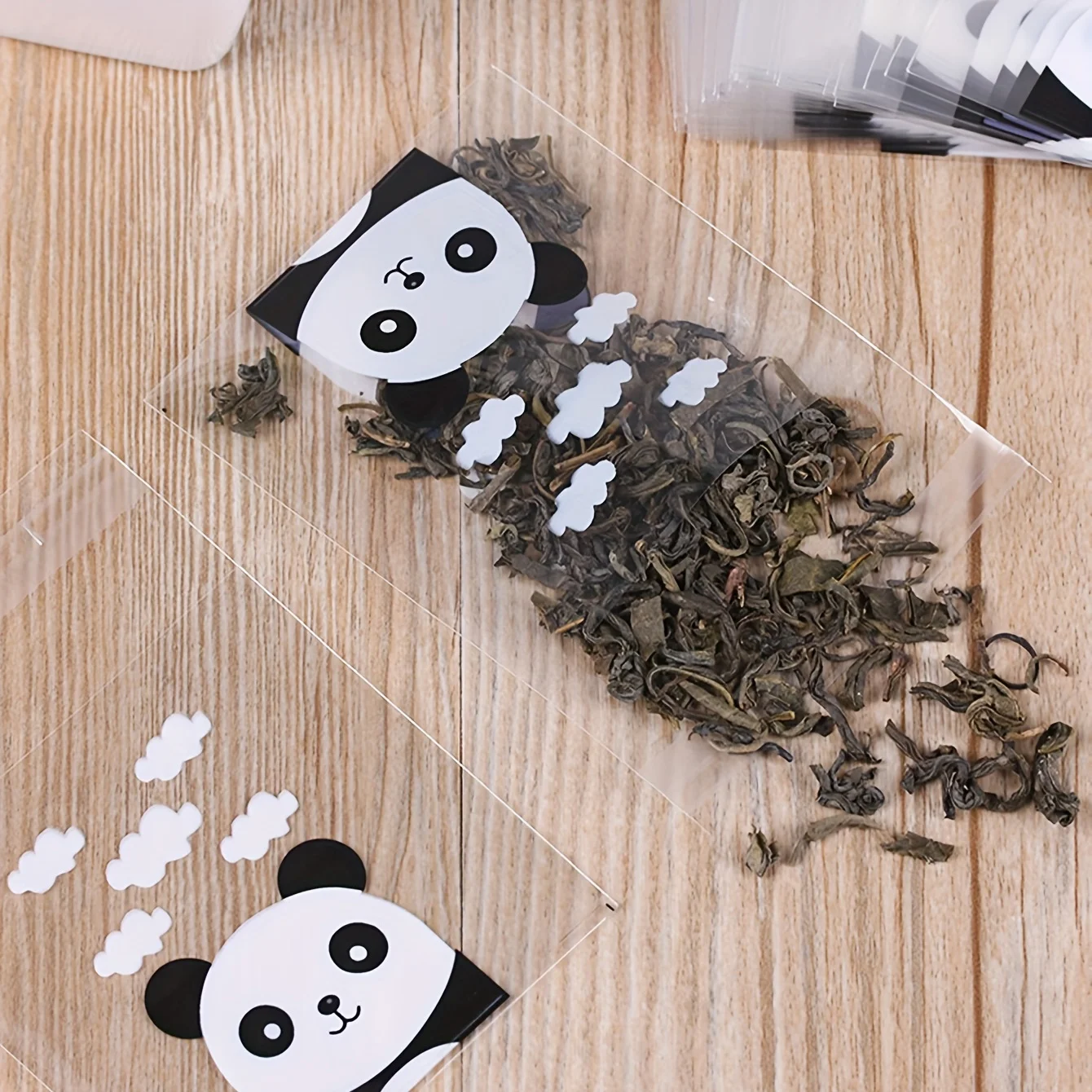 100pcs-Panda Patterned Transparent Glass Paper Bag