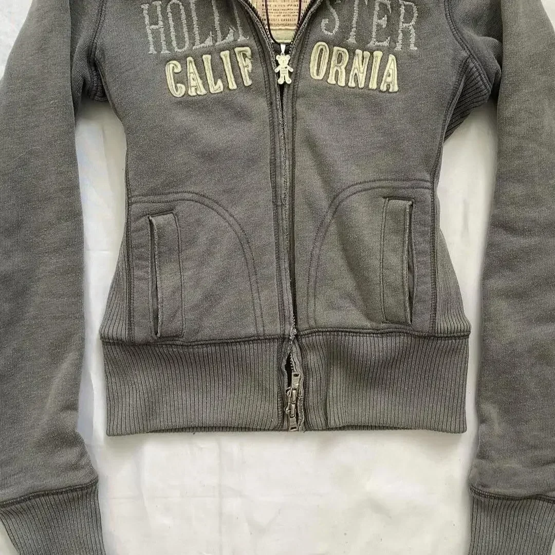 Y2K Goth Fur Collar Hooded Zipper Jacket Harajuku Letter Graphic Embroidery Slim Hoodie Autumn Winter Hot Girl Jacket Sweatshirt 5