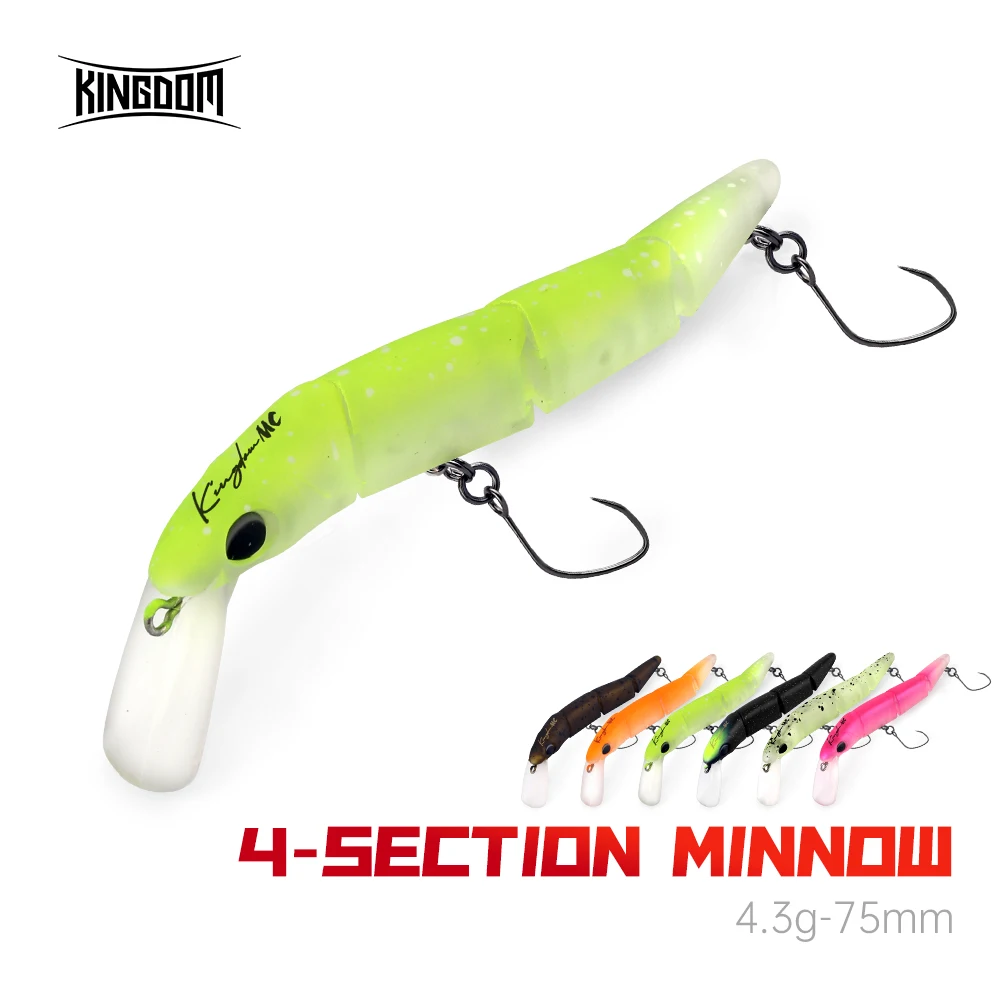 Kingdom 4-teiliger Minnow-Angelköder 75mm 4,3g Langsam Sinkender Crank-Wobbler Einzelhaken Süßwasser Künstlicher Harter Köder für Forellen