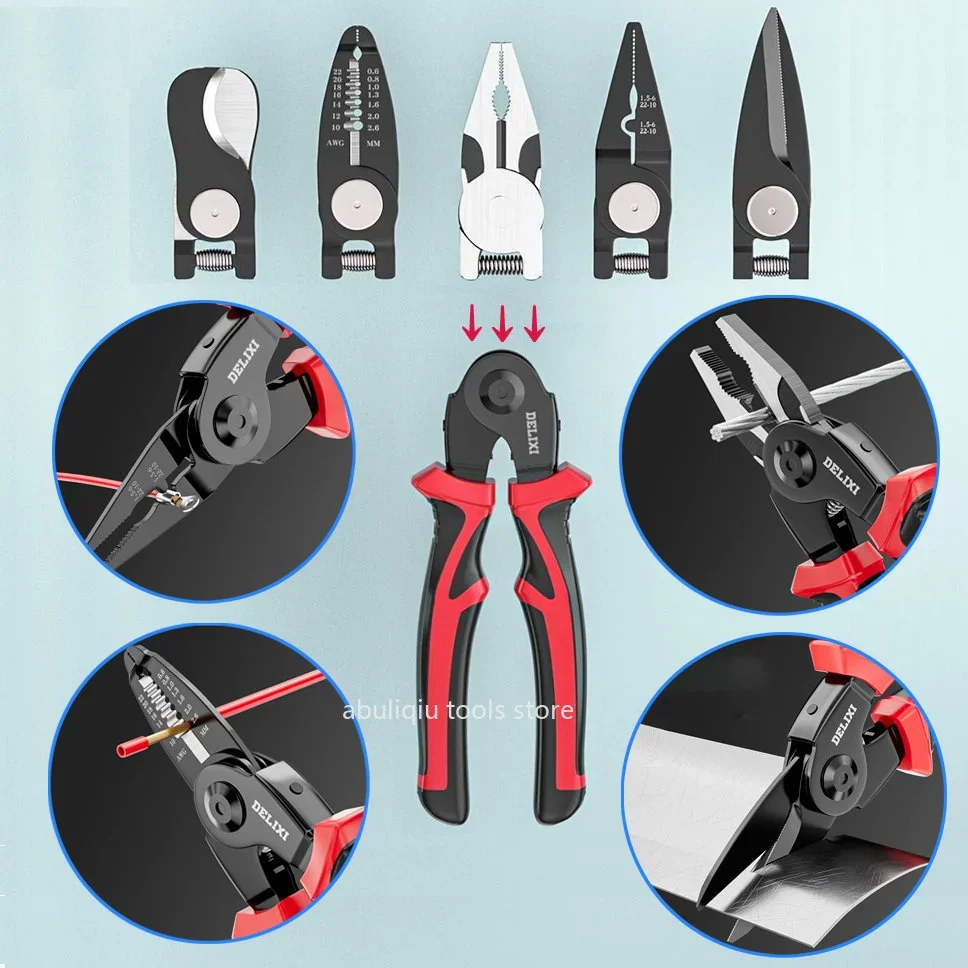 

5 In 1 Replaceable Multifunctional Pliers Set Steel Wire Pliers Wire Stripper Pliers Electrician Tools Stripping Plier Scissors