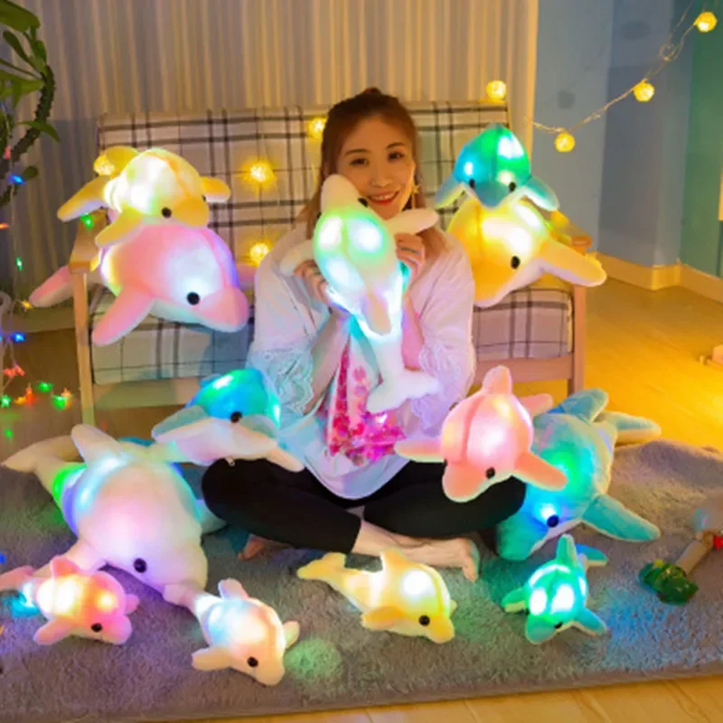 Cute Creative Luminous Plush Toy Dolphin Doll Glowing LED Light Animal Toys Colorful Doll Pillow Children's Lovely Gift 1pc 32cm