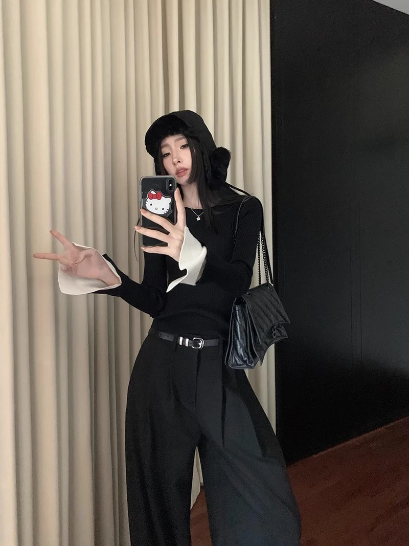High Waist Wide Leg Pants For Women New Loose Straight Black Trousers Autumn Double Buttons Casual Suit Pants Female