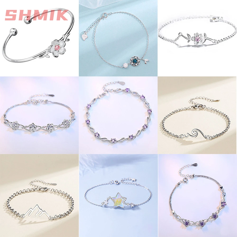 925 Stamp Cherry Blossom Bracelet with Pink Purple Crystal for Women Flower  Bracelets Elegant Sweet Silver Color Jewelry - AliExpress