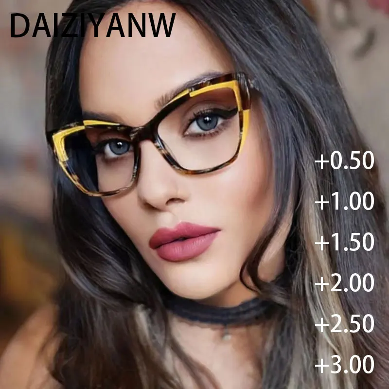 

Trending Two-color Splicing Sexy Cat Eye Blue Light Blocking Women Reading Glasses Ladies Transparent Fashion Eyewear