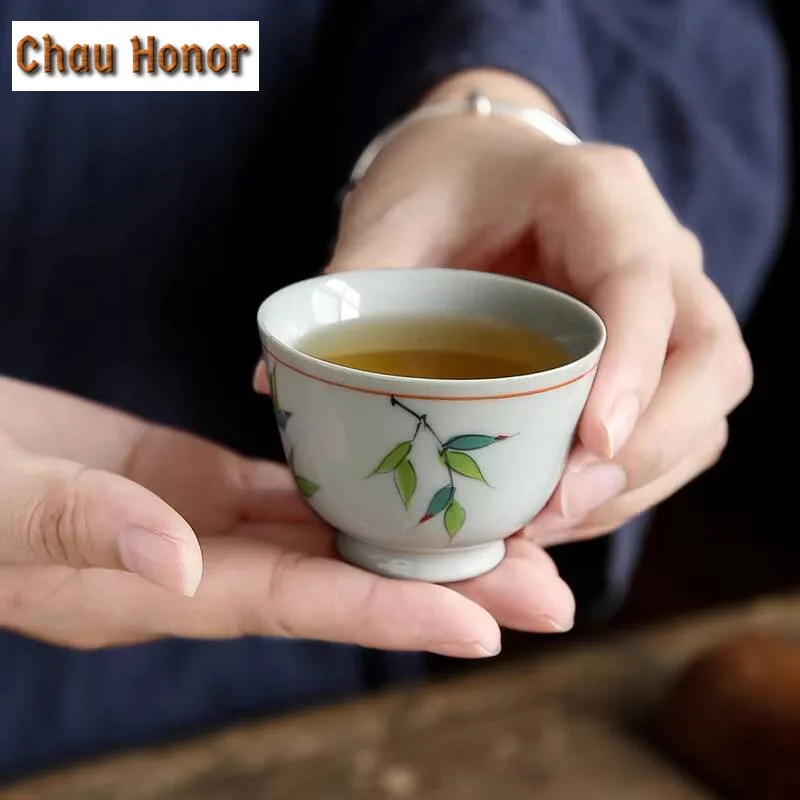 2pc/lot Japanese Underglaze Color Hand Painted Bamboo Painting Tea Cup Ceramic Kung Fu Tea Set Master Cup Tea Ceremony 40ml