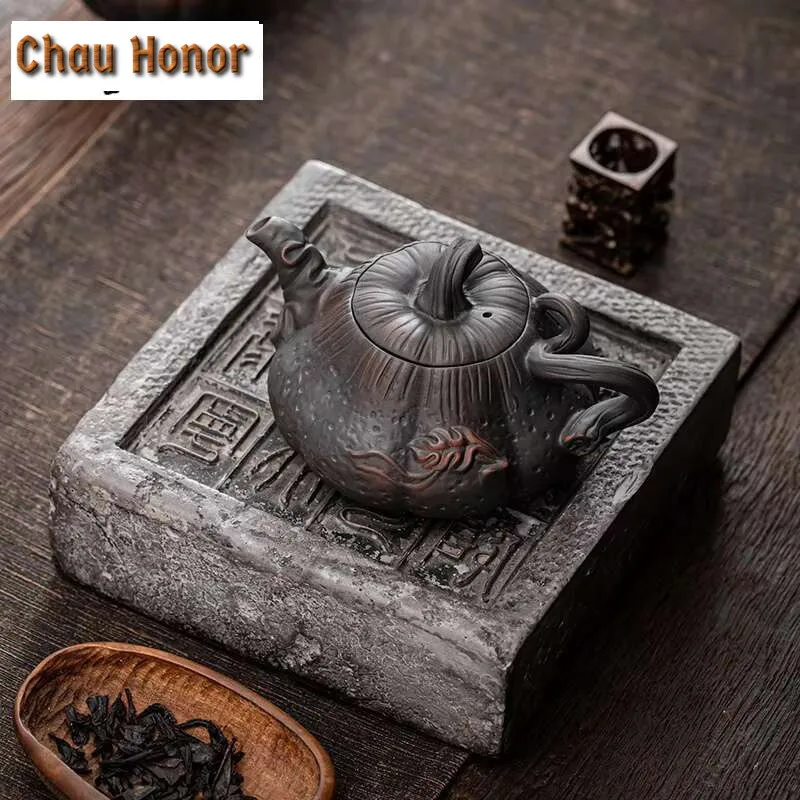 230ml Qingxi Purple Pottery Pumpkin Pot Antique Relief Ceramic Teapot Small Teapot Tea Making Device Household Kung Fu Tea Set