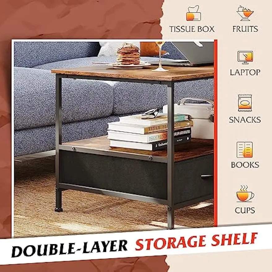 Coffee Table, 39" Coffee Table with Storage & Drawers, 2-Tier Wood Center Table for Living Room, Apartment 4