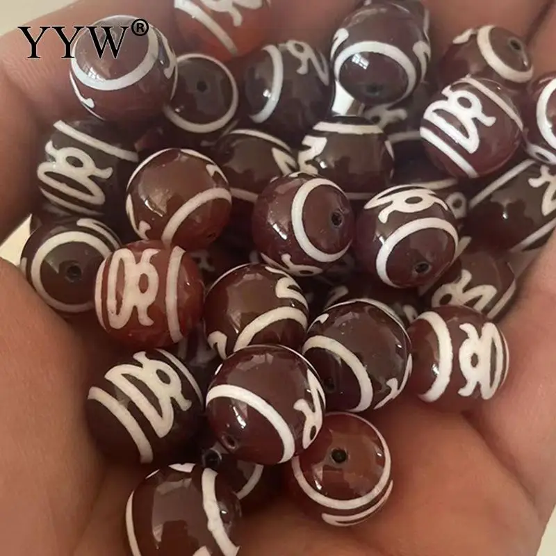 

10pcs God Of Wealth Brown And White Natural Tibetan Dzi Beads Agate Stone 14mm For Jewelry Making Necklace Bracelet Accessories