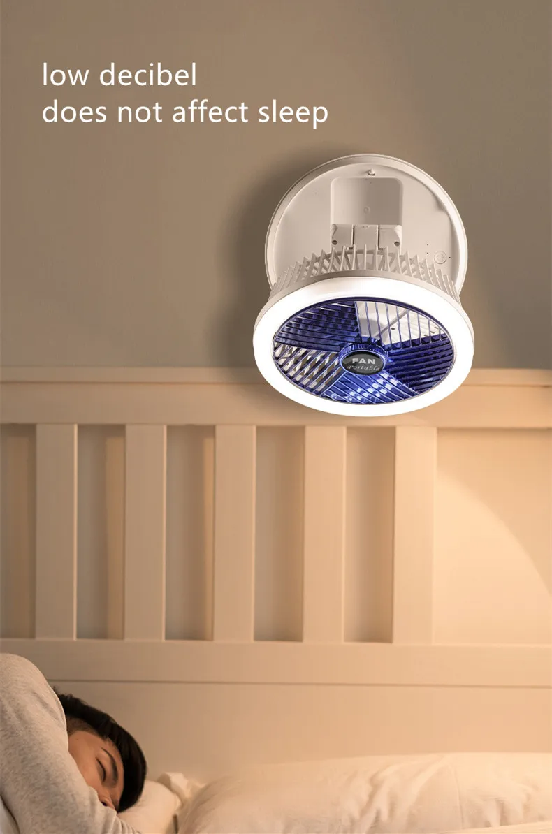 USB Charging Foldable Table Fan Wall Mounted Hanging Ceiling Fan with LED Light 4 Speed Adjustable For Home Room Air Cooler Fan