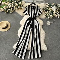 Gentle Women Jumpsuit Stripe V Neck Sleeveless 2024 Lace Up Bow High Street Korean Style Summer Long Senior Rompers - Image 2