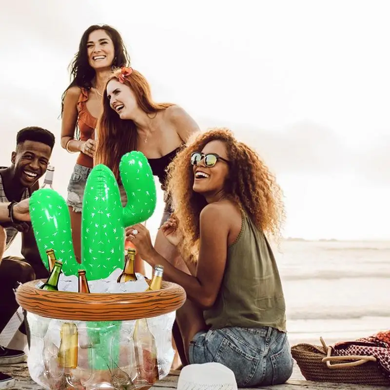 Inflatable Drink Cooler Pool Party Cactus-Shaped Ice Bucket Cactus-Shaped Drink Holder Ice Bucket For Mexican Fiesta Hawaiian