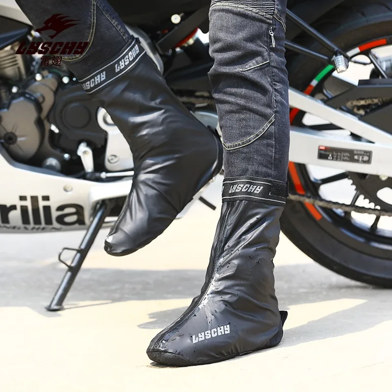 LYSCHY Waterproof Shoe Cover Motorcycle Riding Rainproof Anti-slip Straight Adjustable High Elastic Shoe Cover