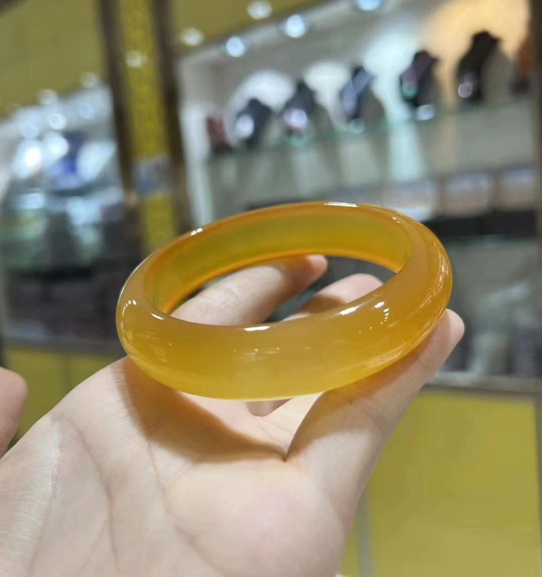 

High Quality Natura Agate Chalcedony yellow jade bangles women Ice bottom elegant perfect jade bracelets jade Fine Jewelry