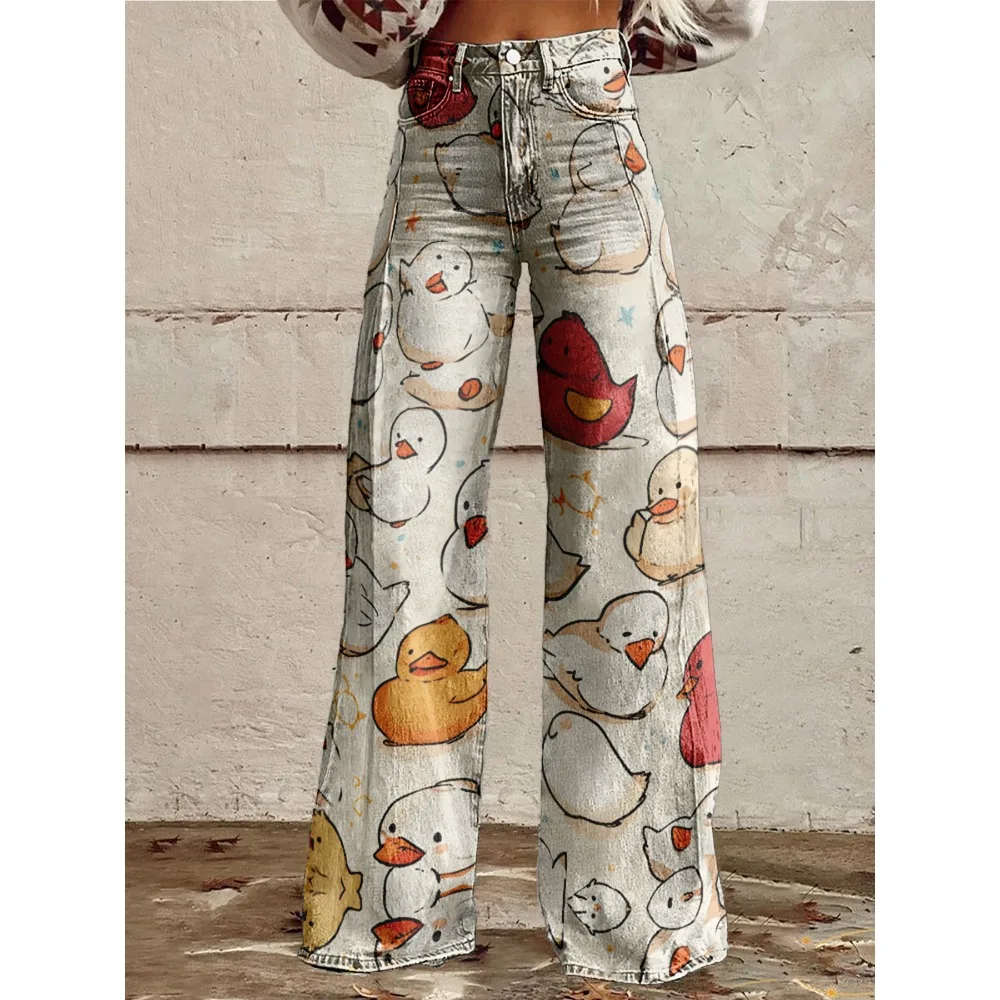 Sexy Hose mit hoher Taille und weitem Bein für Damen, niedliches Cartoon-Katzenmuster, Palazzo-Hose, lässige Mode, lustige Hose für den täglichen Gebrauch – Detail 12
