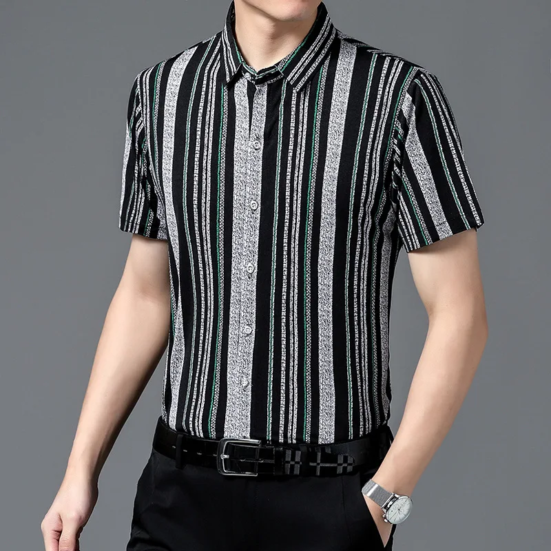 

Hawaiian Style Casual 80% Silk Shirts Men'S Short Sleeve Both Sides Chinese Nation Flower 2023 Beach Summer Clothes