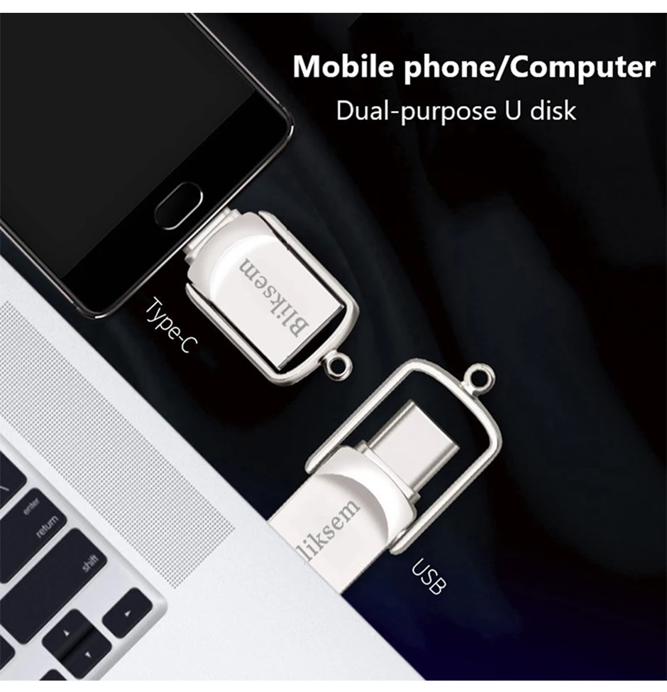Bliksem 2 in1 USB-Flash-Laufwerk 32GB 64GB 128GB für TYPE-C PC Hochgeschwindigkeits-USB-Flash-Laufwerk 128GB USB 2,0 TYPE-C 32GB 64GB USB-Stick – Detail 3