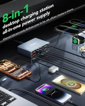 105W GaN USB-C Fast Charging Hub with 4 Retractable Cables, 8-in-1 Station for iPhone, Galaxy, iPad 4