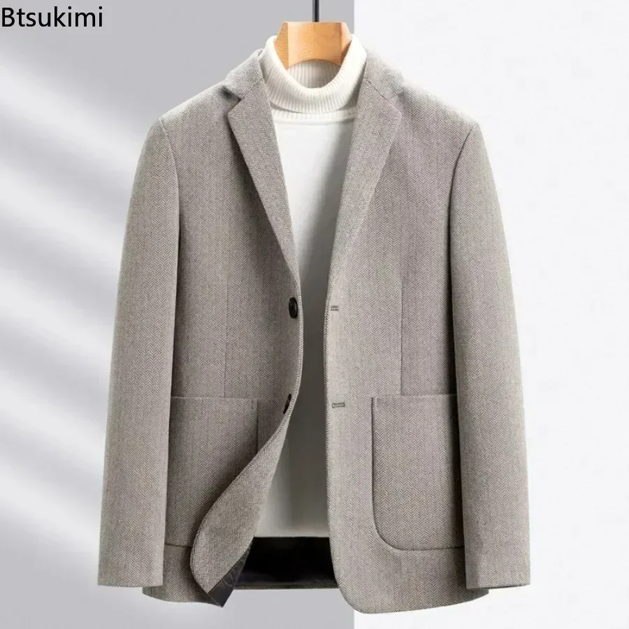 New 2025 Men's Woolen Suit Jacket Top Luxury Autumn Winter Men Casual Business Wool Single Breasted Blazer Overcoats Men Blazer 2