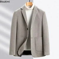New 2025 Men's Woolen Suit Jacket Top Luxury Autumn Winter Men Casual Business Wool Single Breasted Blazer Overcoats Men Blazer 2