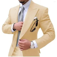 2 Pieces Men's Suits Mens Suit  Causal Slim Fit Prom Noble Champagne Grey Blazer Formal Business For Wedding Groom Tuxedos 2