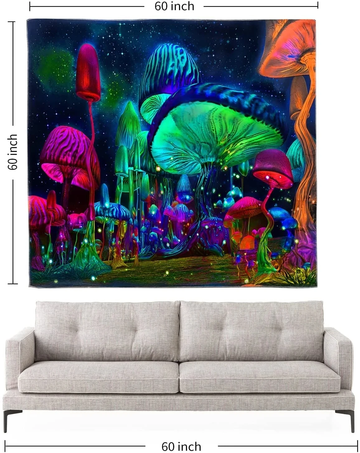 Tapestry Decorations Bedroom Mushroom Tapestry Psychedelic Tapestry Fantasy Plant Starry Night Wall Mounted Black Light Poster For Room Home