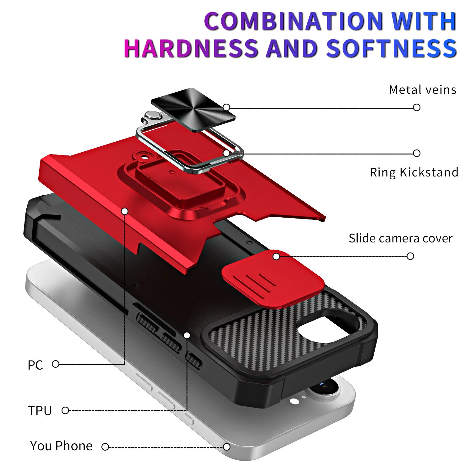 Hidden Card Slot Magnetic 360° Bracket Sliding Case - Anti-Drop PC Cover