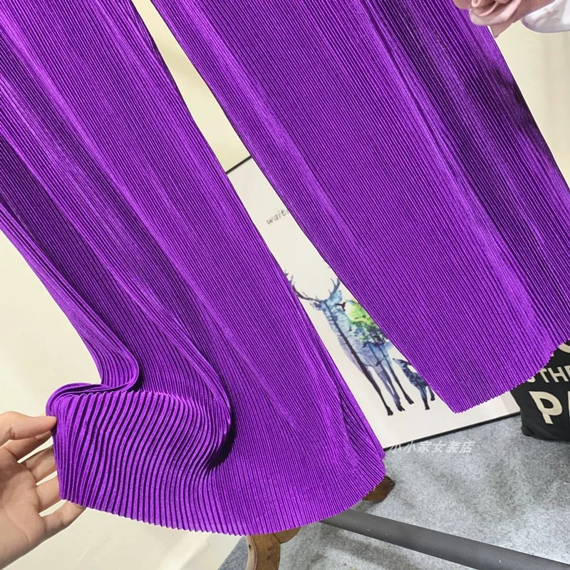 Summer Thin Chiffon Wide Leg Pants For Women Casual Candy Color Loose Long Pants Lady Solid Color Straight Pleated Trousers