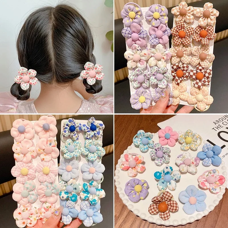 10 pieces/set flower elastic hair ties beautiful boutique large flower rubber bands sweet ponytail holders for girls' hair accessories