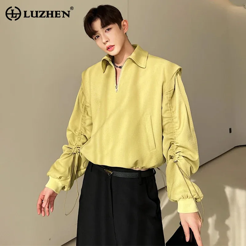 

LUZHEN 2024 New Fashion Pleated Drawstring Design Shirt Men Personality Trendy Elegant Fashion Original Long Sleeve Tops LZ3349