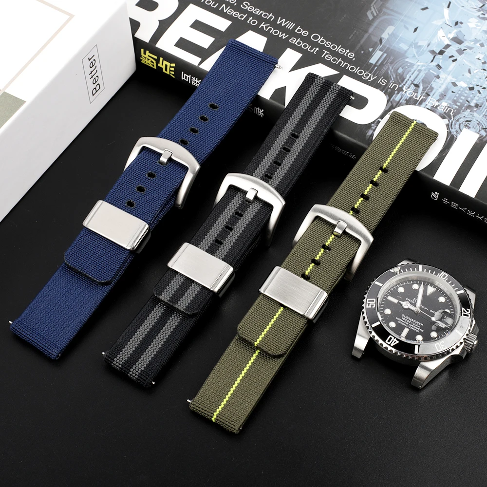

Woven Nylon Strap 18mm 20mm 22mm 24mm Canvas Sport Band Smart Watch Wrist Strap Quick Release Watch Band Watch Accessories