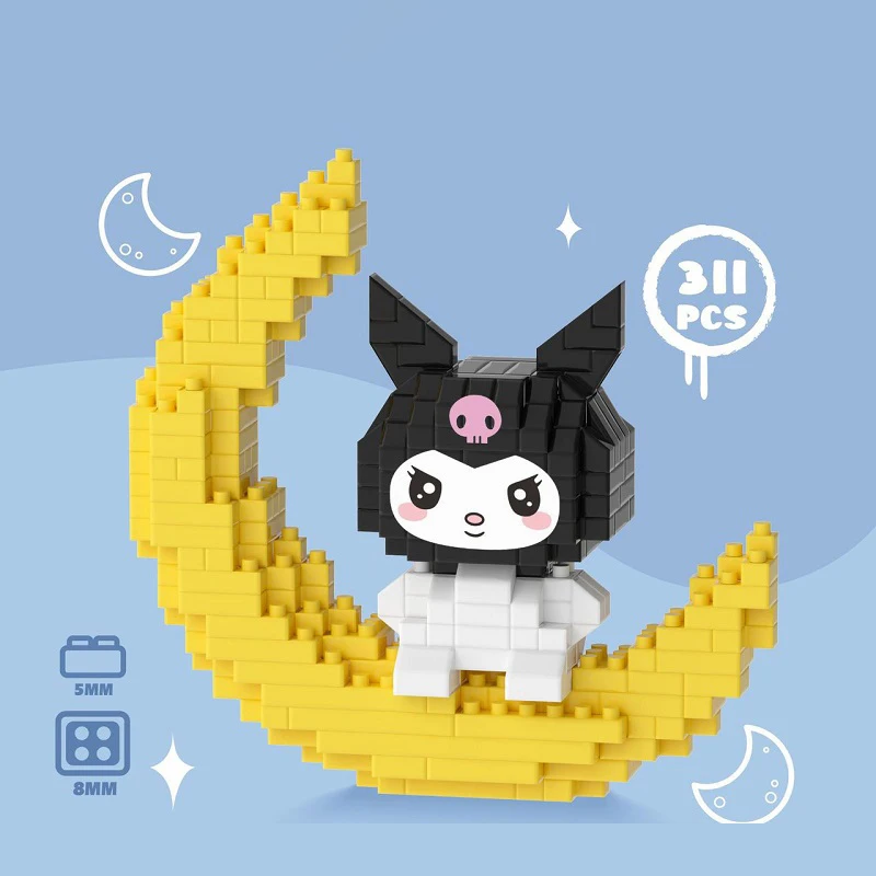 thumbnail image 1 of Figura de acción de la serie New Moon Melody Cinnamoroll, Kuromi, Pom Pom Purin, modelo de microbloques, juego educativo, juguetes gráficos, regalo para niños, 1 of 5