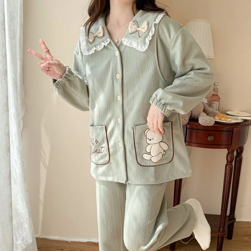 2024 New Autumn Winter Air Cotton Confinement Clothing Women Postpartum Nursing Pajamas Female Simple Casual Loose Homewear Suit