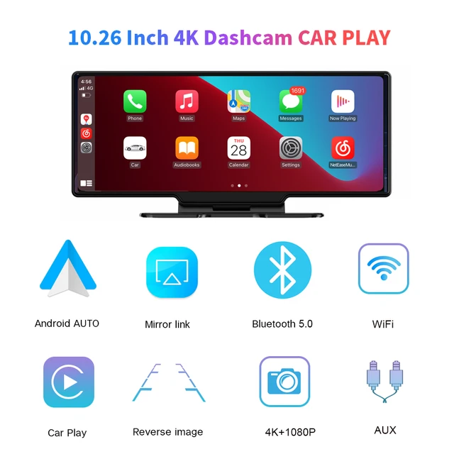 10.26-inch HD Wireless Car Stereo CarPlay Android 4K Driving Recorder Touch  Screen DVR Video Recorder WiFi GPS Rearview Camera - AliExpress