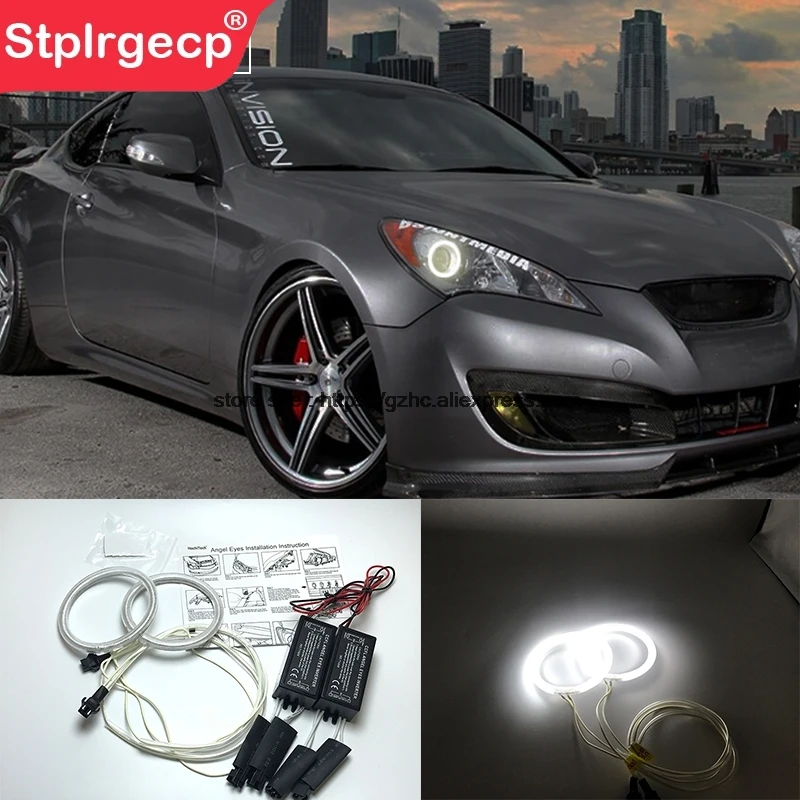 

HochiTech For Hyundai Genesis Coupe 2010 - 2014 Ultra Bright Day Light DRL CCFL Angel Eyes Demon Eyes Kit Warm White Halo Ring