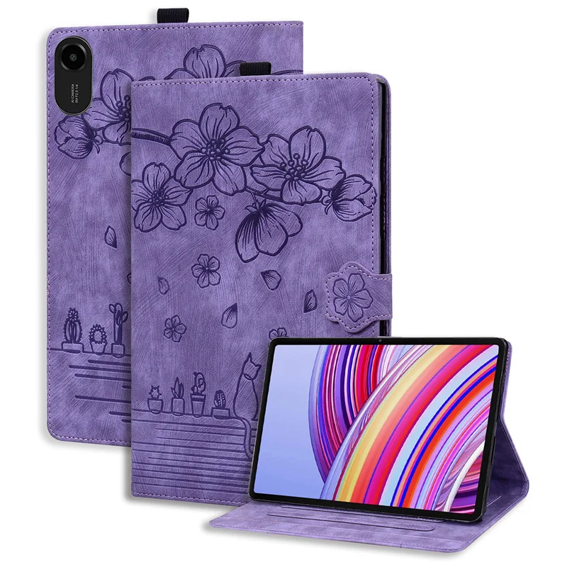 Elegant 11'' Protective Magnetic Flip Tablet Case with Pen - Cat Design