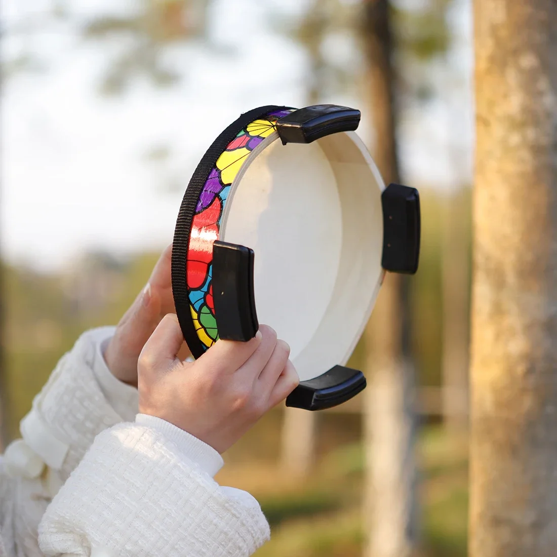 Orff Tambourine Ground Drum Sheepskin Applique Tambourine Hand-held Percussion Instrument Drum Kids Musical Gift Children Toys